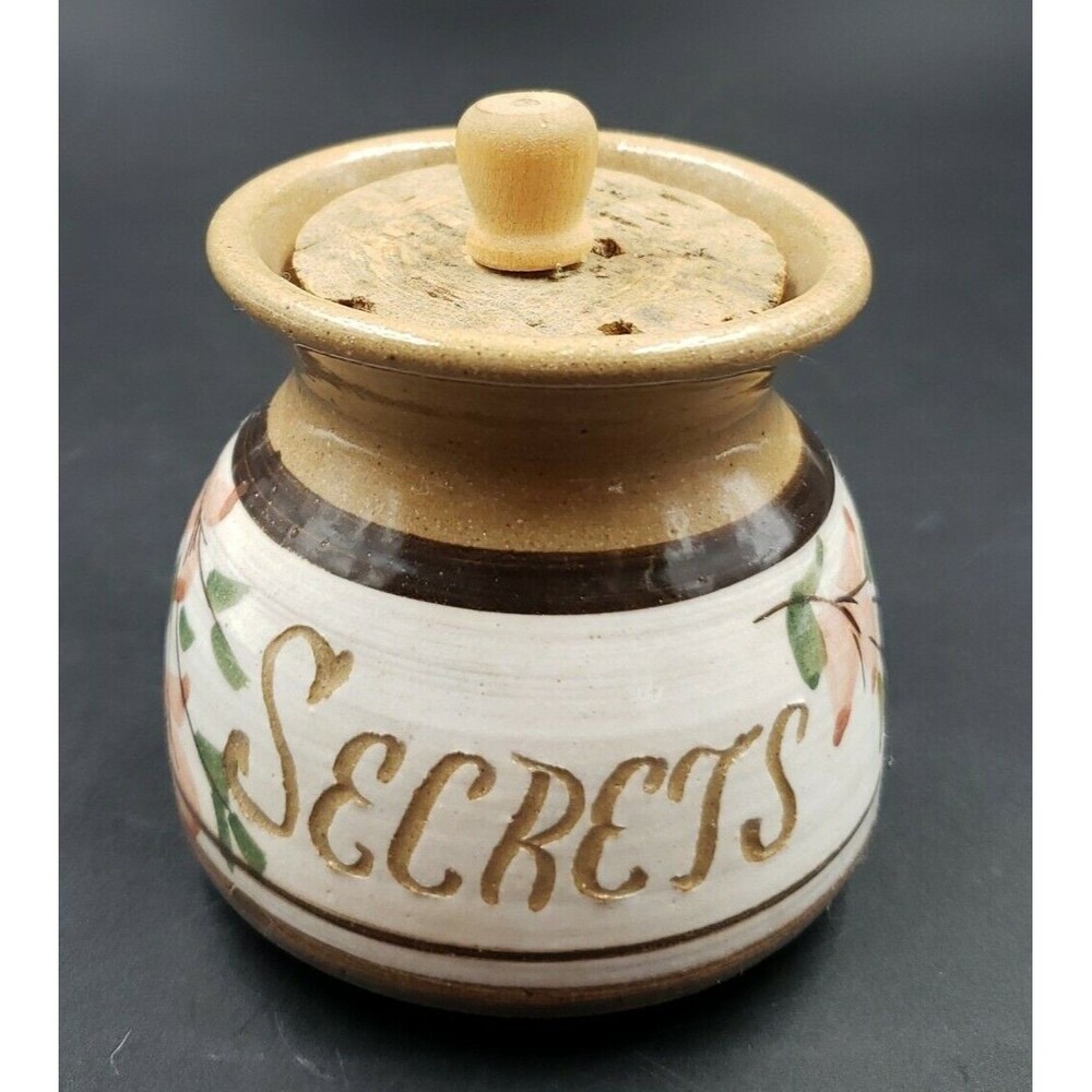Floral Canister Secrets Jar with Cork Stopper Lid Handmade Studio Pottery Glazed